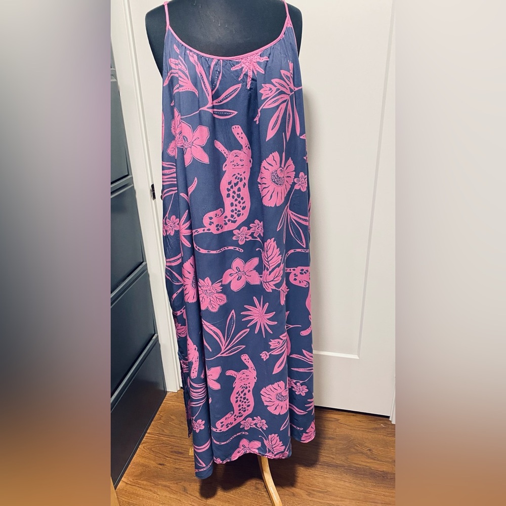 Pink and gray  Floral cheetah print  Maxi night gown